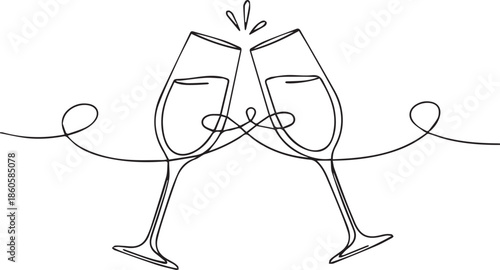 Two wine glasses toasting