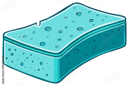 Turquoise Cleaning Sponge with Multiple Pores and Rounded Edges