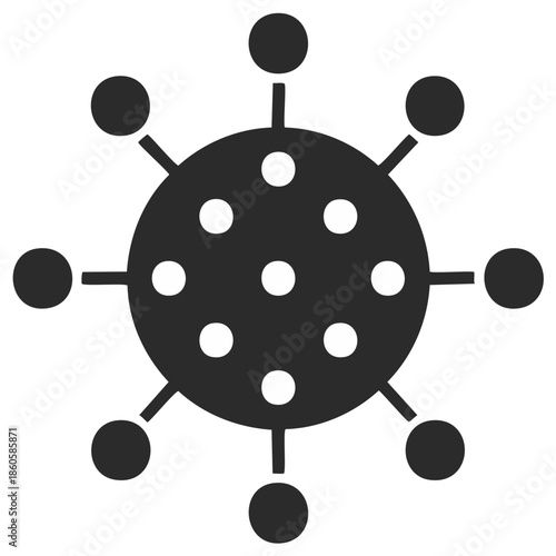 Black Sphere Icon Showing Virus Structure with Spikes and White Spots for Medical Designs