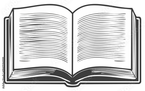 Open Book Illustration: Vintage Graphic, Engraved Lines for Education and Storytelling