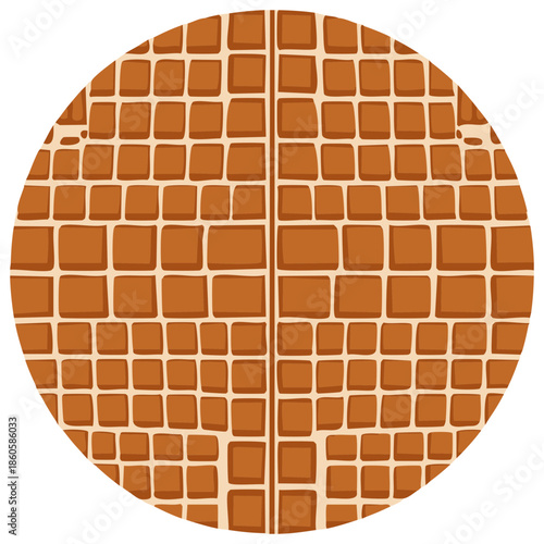 Waffle Surface Grid: Overhead Shot of Toasted Golden Brown Round Breakfast Food Pattern