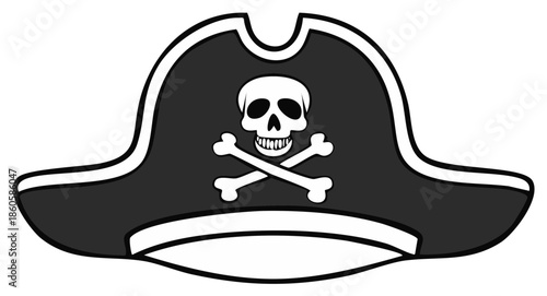 Pirate hat icon with skull and crossbones for a sea adventure theme party and costume
