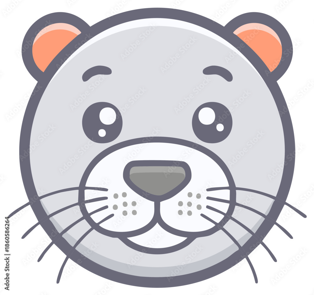 Obraz premium Cartoon Seal Head with Whiskers and Big Eyes for Decorative Elements and Mascot Designs