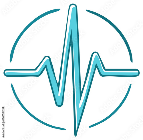 Teal heartbeat cardiogram symbol within a broken circle graphic