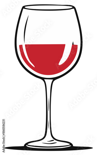 A classic glass of red wine in a bold vector illustration style perfect for menus and icons