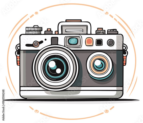 Stylized vector illustration of a vintage rangefinder film camera. Classic retro photography equipment icon.
