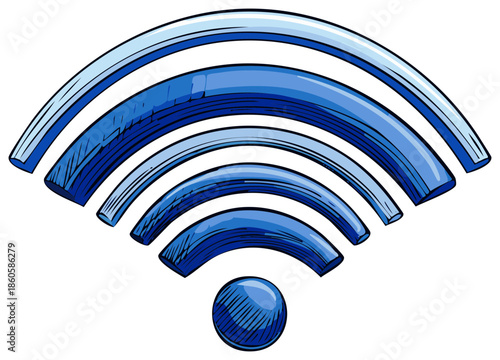 Blue Wi-Fi Signal Waves emanating from a Central Sphere