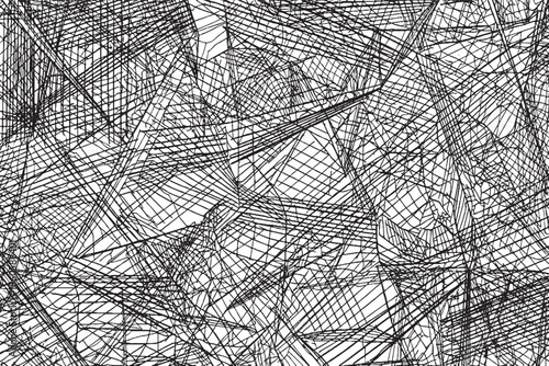 Abstract Chaotic Line Art Pattern in Black and White