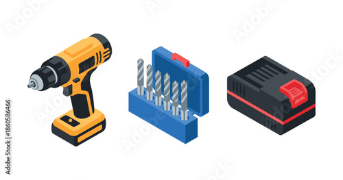 Cordless power drill set with drill bits and rechargeable battery