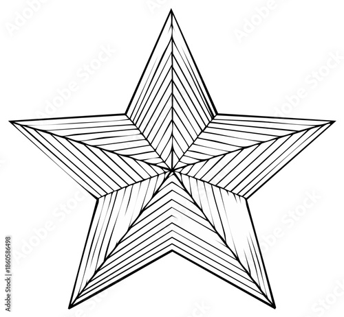Geometric five point star outline with radiating lines and shading effect