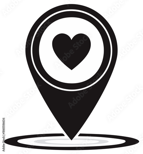 Simple location marker icon with a heart symbol for a favorite place or love