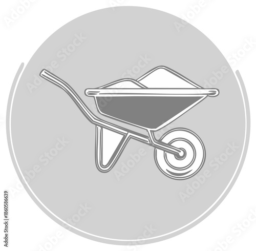Wheelbarrow Filled with Sand on Round Gray Background Minimalist