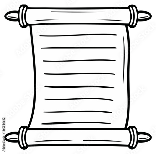 Unrolled medieval scroll with blank lines a classic cartoon vector illustration