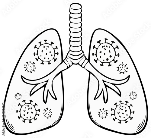 Human Lungs Infected by Viruses Outline Medical Illustration Respiratory System Disease