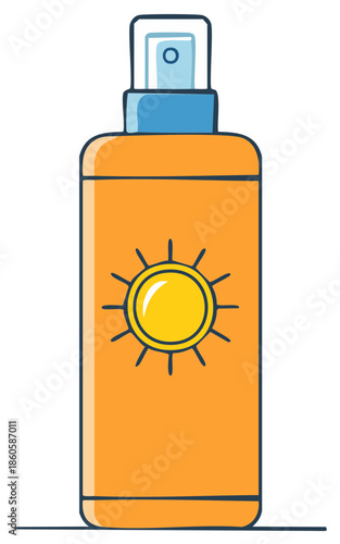 Orange Sunscreen Spray Bottle with Sun Icon, Protective Skin Care Product