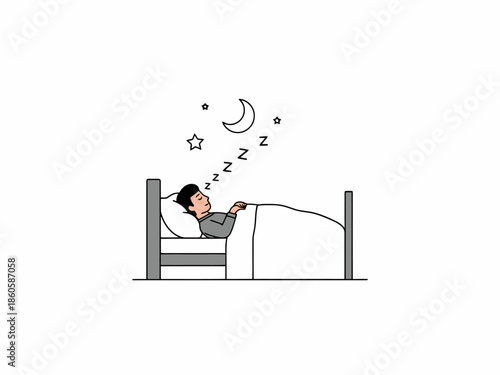 Person Sleeping in Bed at Night with Dreams Circulating Above