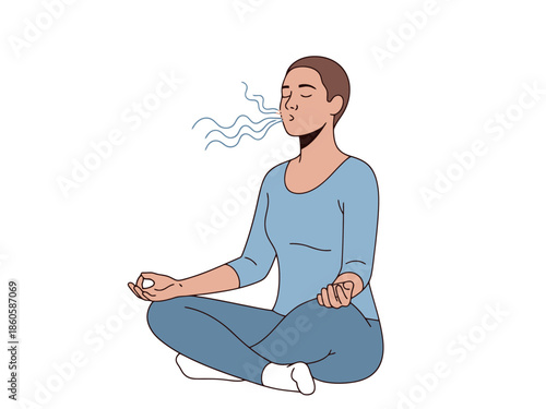 Person Practicing Deep Breathing and Meditation in a Relaxed Pose