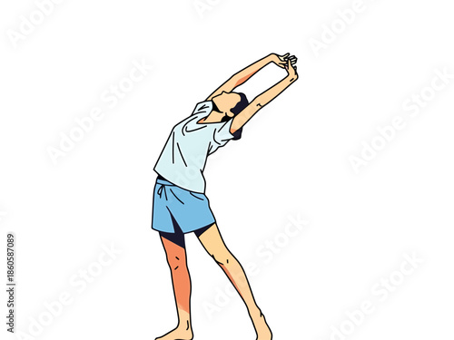 Young Adult Performing Back Stretch Exercise Wellness and Flexibility Training