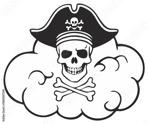 Pirate Skull and Crossbones Emblem on Clouds Illustration