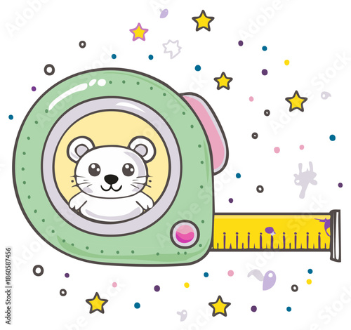 Cute Cartoon Bear Measuring Tape with Stars and Polka Dots