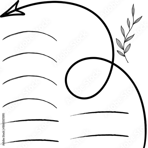 Hand drawn set of arching and straight lines, decorative swoosh arrow, abstract doodle elements on clean white background for graphic design