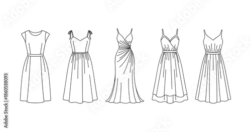 Elegant dress outline collection featuring various styles