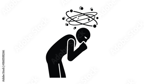 Overwhelmed person with swirling lines above their head representing stress