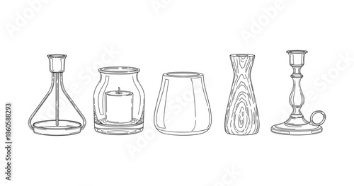 Collection of elegant candle holders and vases in minimalist line art design