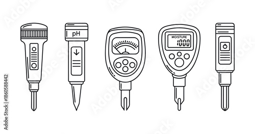 Set of soil meters: ph, moisture, and temperature sensors illustrations
