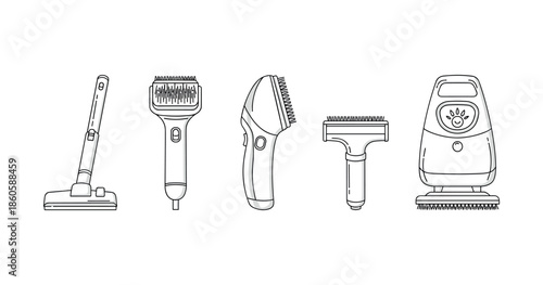 Pet grooming tools: vacuum, electric, manual brushes for hair removal