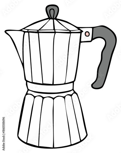 Hand-Drawn Moka Pot Illustration. Traditional Coffee Maker Icon for Brewing