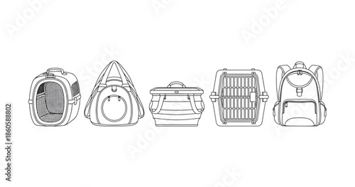 Variety of pet carriers: backpacks, cages, and bags for safe animal transport