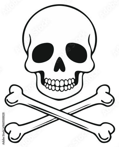 Skull and crossbones vector illustration. A classic black and white pirate symbol for danger, poison, or Halloween.