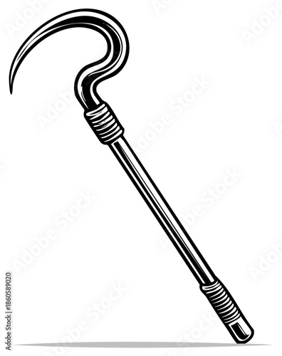 Monochrome Illustration of a Hooked Staff Hand Drawn Detailed Vector Design