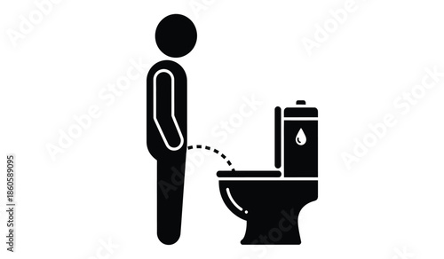 Simple black silhouette of a man urinating into a toilet bowl