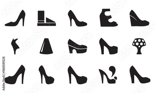 Assortment of Black High Heel Shoe Icons footwear fashion