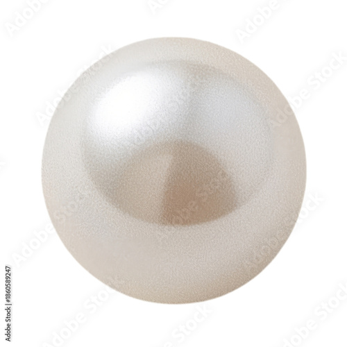 Round Pearl on White Background With Smooth Surface and Soft Shine Reflecting...