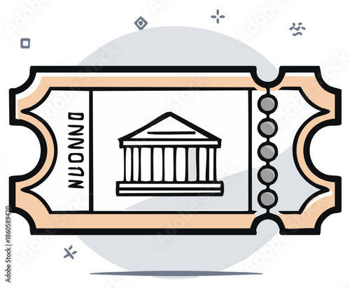 Vintage Admit Ticket Design Featuring a Classic Greek Building for Event Entry Pass