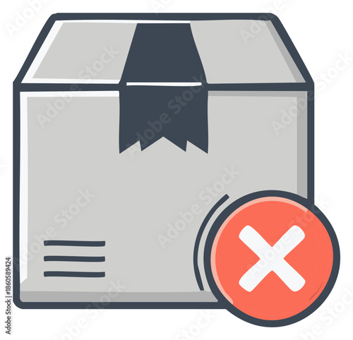 Delivery error concept with a package box and a red cross symbol indicating cancellation