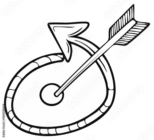 Hand-drawn arrow striking bullseye with swirling trajectory, symbolizing accuracy and goal achievement.
