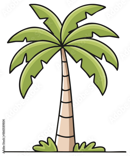 Cartoon style palm tree vector illustration for summer vacation designs and tropical climate themes