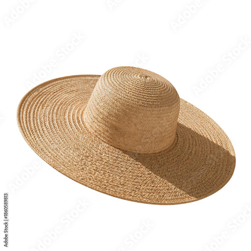 Large Straw Hat Resting on a Flat Surface With Round Shape in Bright Light