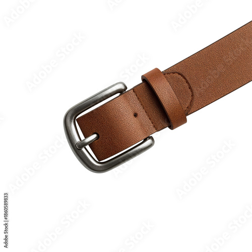 Brown Leather Belt With Metal Buckle Placed on a Flat Surface Near a Casual O...