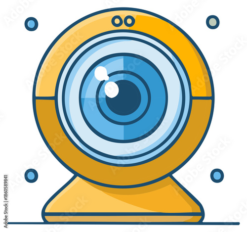 Bright yellow and blue cartoon webcam illustration for digital media online communication