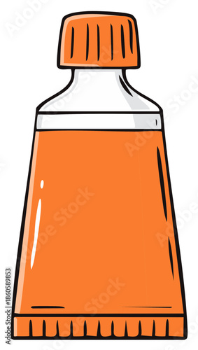 Vibrant orange squeezable tube with a screw cap in a playful cartoon illustration style