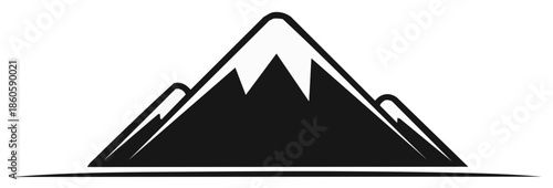 Stylized Black Mountain Peak Silhouette with Snowy Cap and Horizon Line