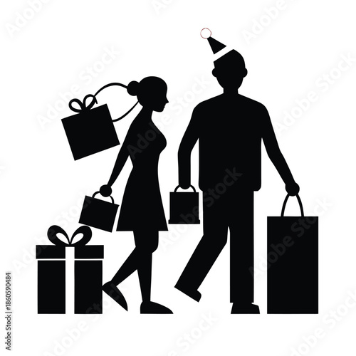 silhouettes of people with shopping bags