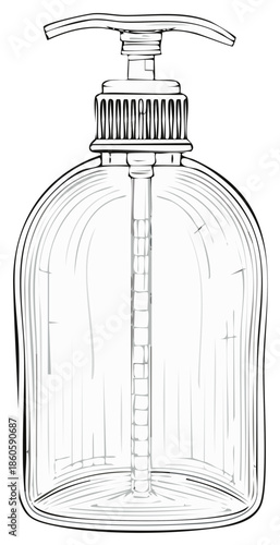 Pump dispenser hand drawn illustration of a soap or lotion bottle