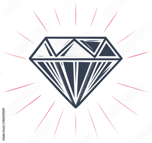 Shiny Diamond Gemstone with Rays, Luxury Jewelry, Cut Gem