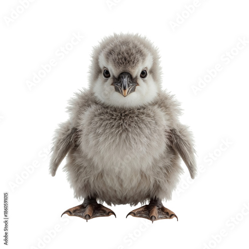 Cute Fluffy Bird Stands Upright on Its Feet With Round Body and Large Eyes in...